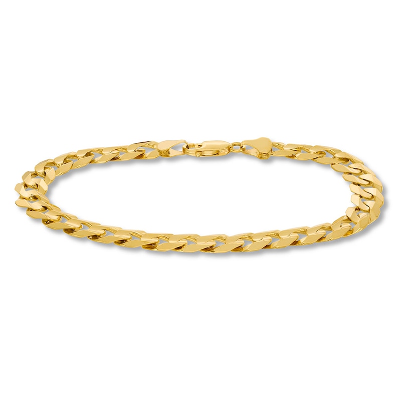 Solid Cuban Curb Chain Bracelet Yellow Gold Plated 9"