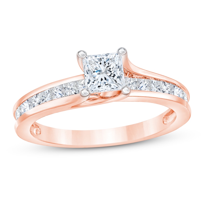 Diamond Engagement Ring 1 ct tw Princess-cut Rose Gold Plated