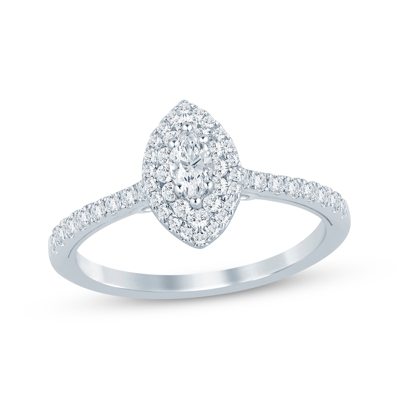 Marquise-Cut Diamond Double-Halo Engagement Ring 1/2 ct tw White Gold Plated