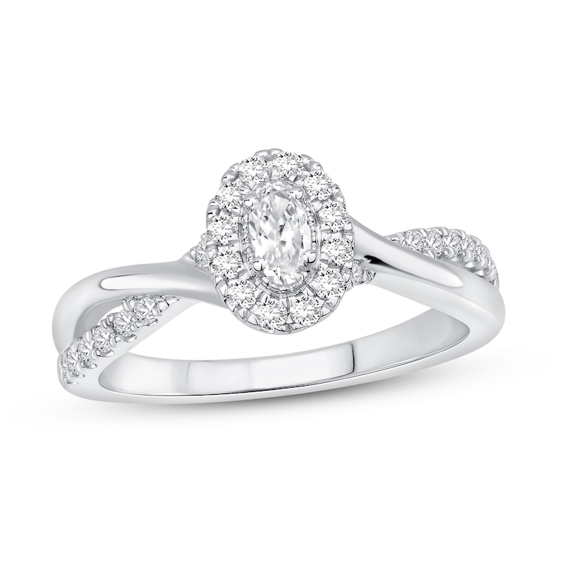 Diamond Engagement Ring 1/2 ct tw Oval & Round-cut White Gold Plated