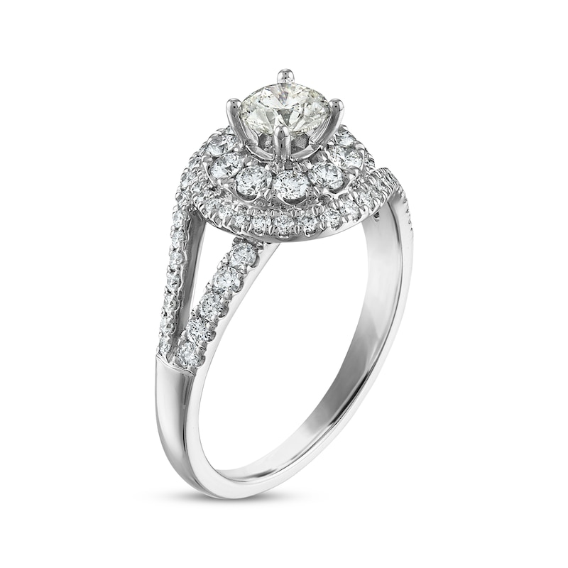 Round-Cut Diamond Halo Bypass Engagement Ring 1-1/3 ct tw White Gold Plated