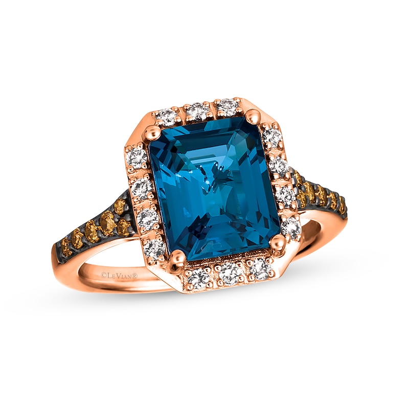 Le Vian Diamond & Blue Topaz Ring 3/8 ct tw Diamonds Strawberry Gold Plated