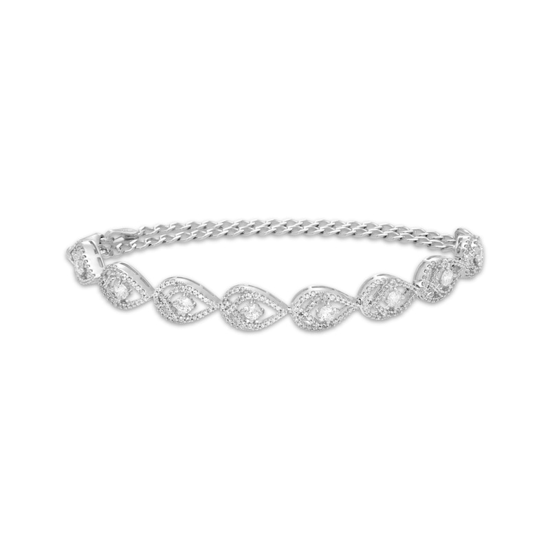 Love Entwined Diamond Adjustable Teardrop-Link Tennis Bracelet 1 ct tw White Gold Plated 9”