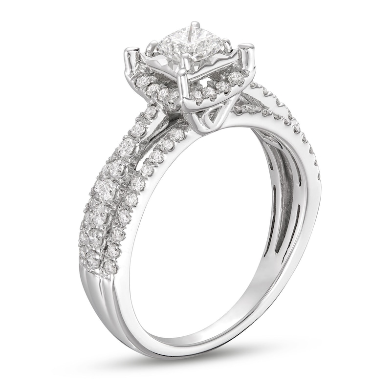 Diamond Engagement Ring 1 ct tw Princess & Round-cut White Gold Plated
