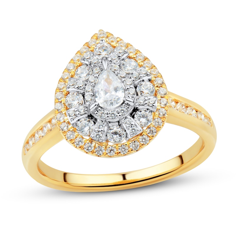 Diamond Engagement Ring 3/4 ct tw Pear & Round Two-Tone Gold Plated