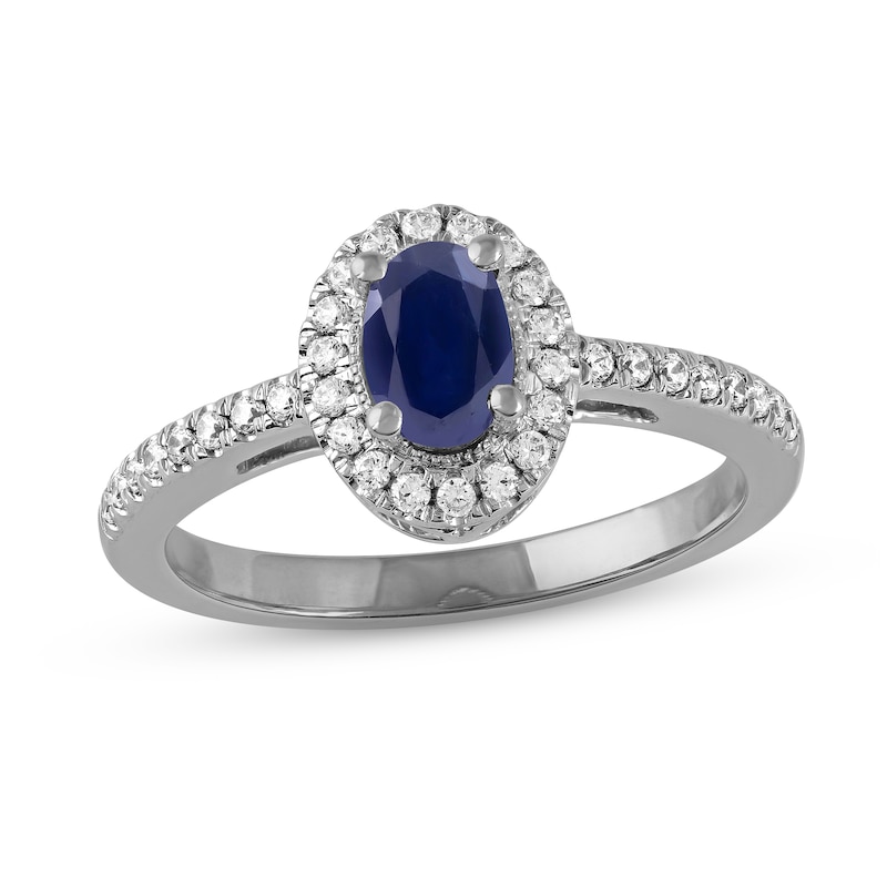 Blue Sapphire & Diamond Ring 1/5 ct tw White Gold Plated