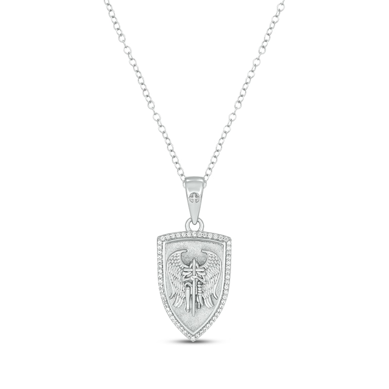 Round-Cut Diamond Kneeling Angel Shield Necklace 1/4ct tw White Gold Plated 18"
