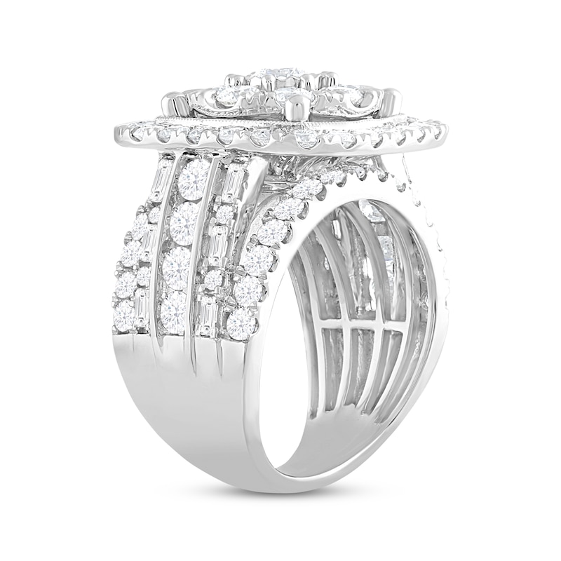 Multi-Diamond Engagement Ring 4 ct tw Round & Baguette-cut White Gold Plated