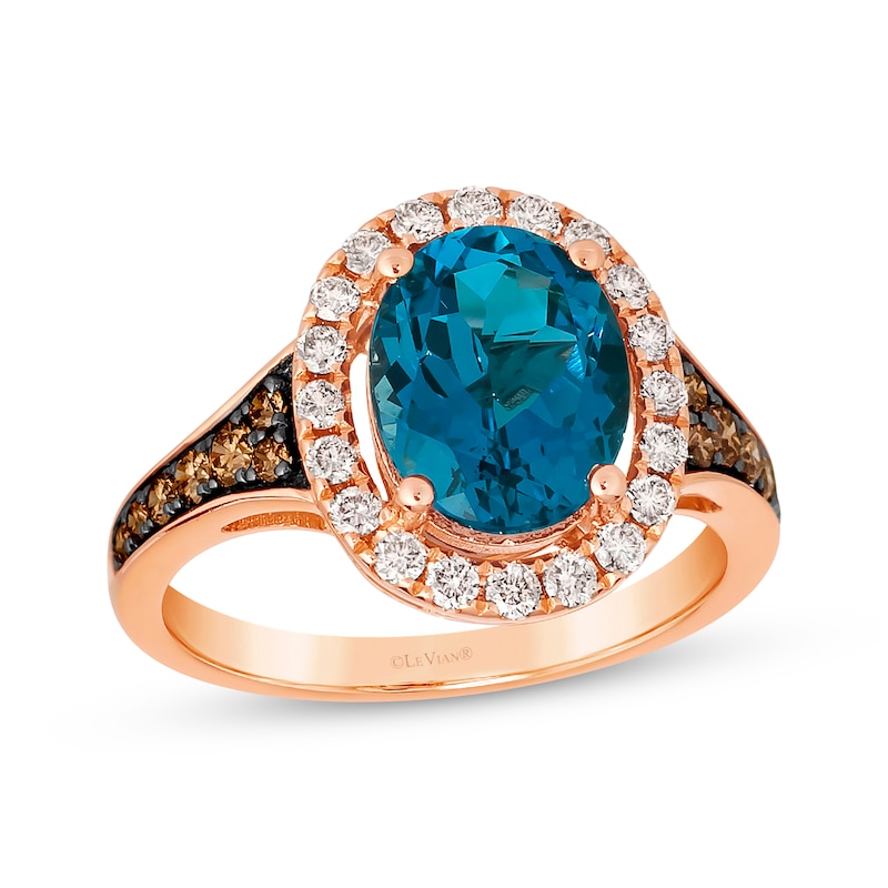 Le Vian Oval-Cut Blue Topaz Ring 5/8 ct tw Diamonds Strawberry Gold Plated