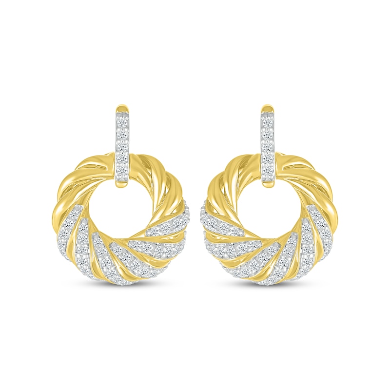 Round-Cut Diamond Drop Earrings 3/8 ct tw Yellow Gold Plated