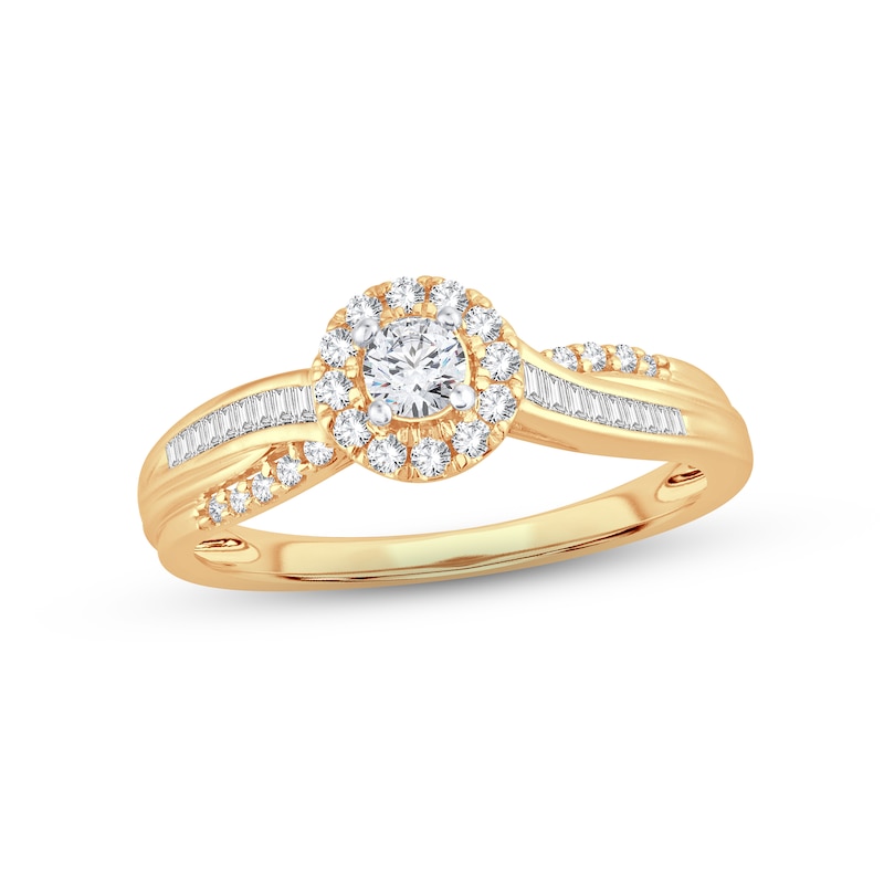 Diamond Engagement Ring 3/8 ct tw Round, Baguette-Cut Yellow Gold Plated