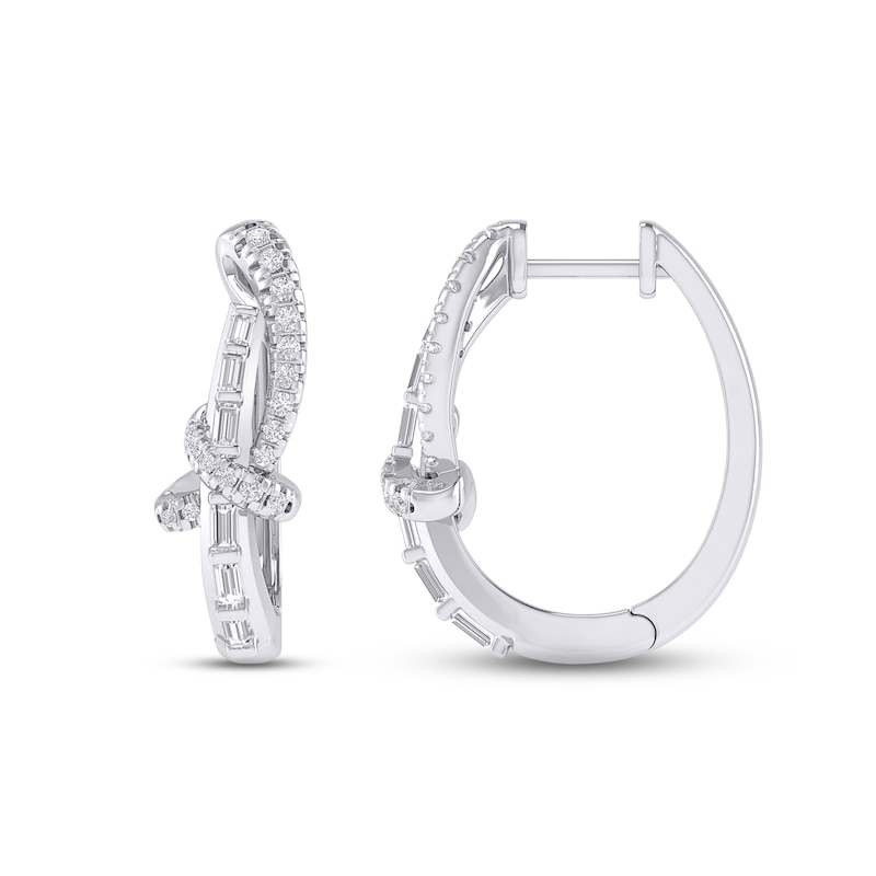 Diamond Hoop Earrings 1/2 ct tw Baguette & Round-cut White Gold Plated