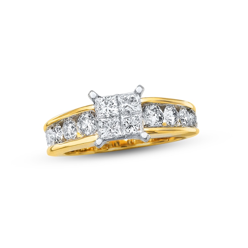 Diamond Engagement Ring 1-7/8 ct tw Princess & Round-cut Yellow Gold Plated