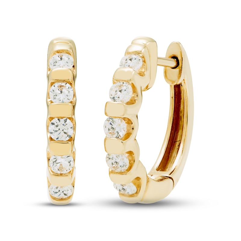 Diamond Huggie Hoop Earrings 1/2 ct tw Round-cut Yellow Gold Plated
