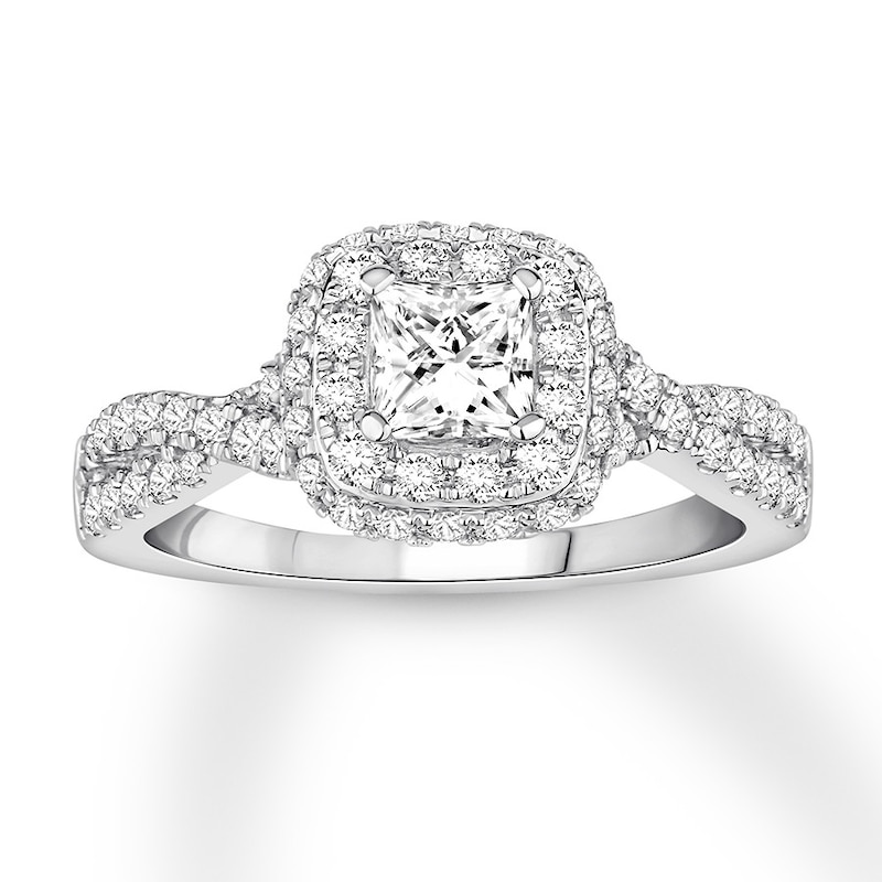 Diamond Engagement Ring 1 ct tw Princess & Round White Gold Plated