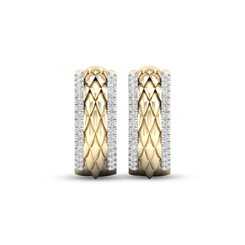 Diamond Edge Quilted Hoop Earrings 1/4 ct tw Round-cut Yellow Gold Plated