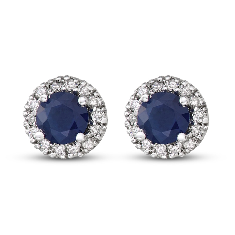 Certified Blue Sapphire & Diamond Earrings 1/8 ct tw White Gold Plated