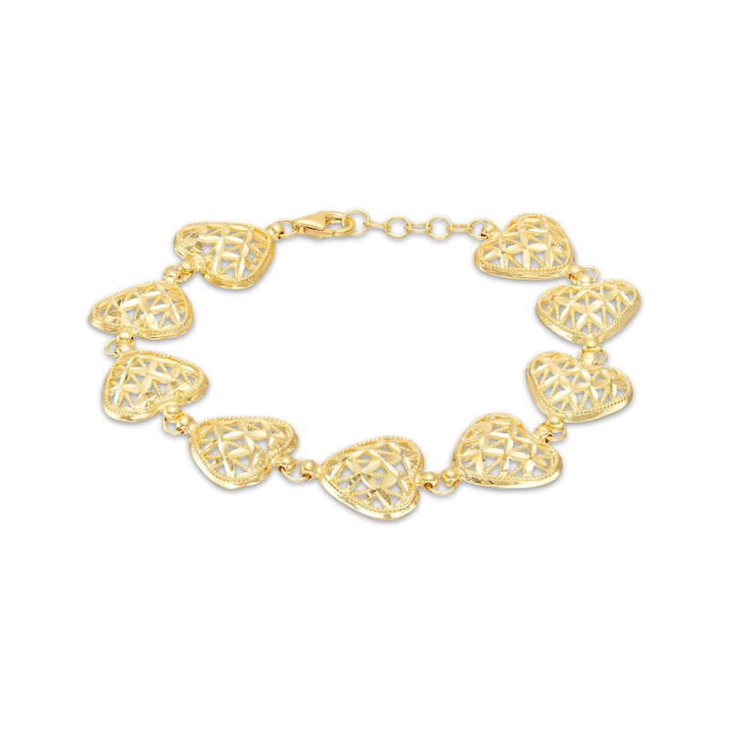 Italian Brilliance Heart Link Bracelet Yellow Gold Plated 7.5"