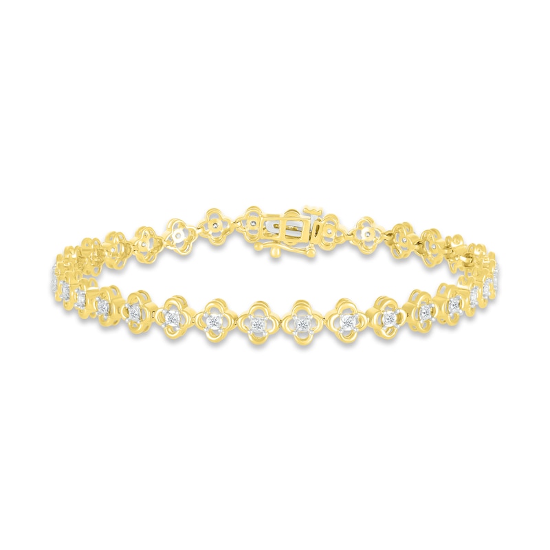 Diamond Flower Line Bracelet 1/3 ct tw Round-cut Yellow Gold Plated 7"