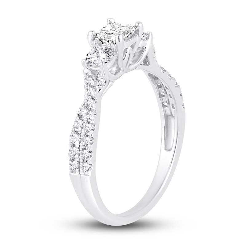 Three-Stone Diamond Engagement Ring 1 ct tw Princess/Round-Cut White Gold Plated
