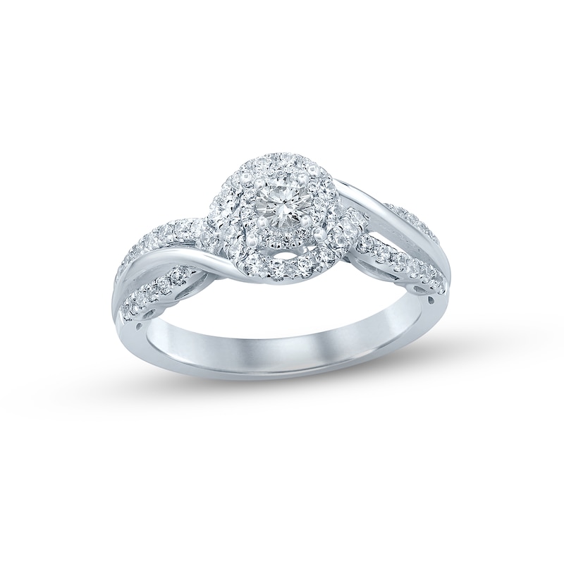 Diamond Halo Engagement Ring 3/8 ct tw Round-cut White Gold Plated