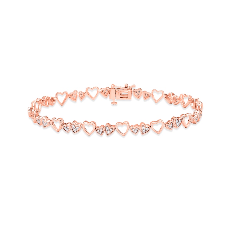 Diamond Heart Link Bracelet 1/2 ct tw Round-cut Rose Gold Plated 7"