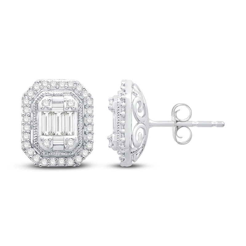 Neil Lane Diamond Earrings 3/8 ct tw Baguette & Round-Cut White Gold Plated