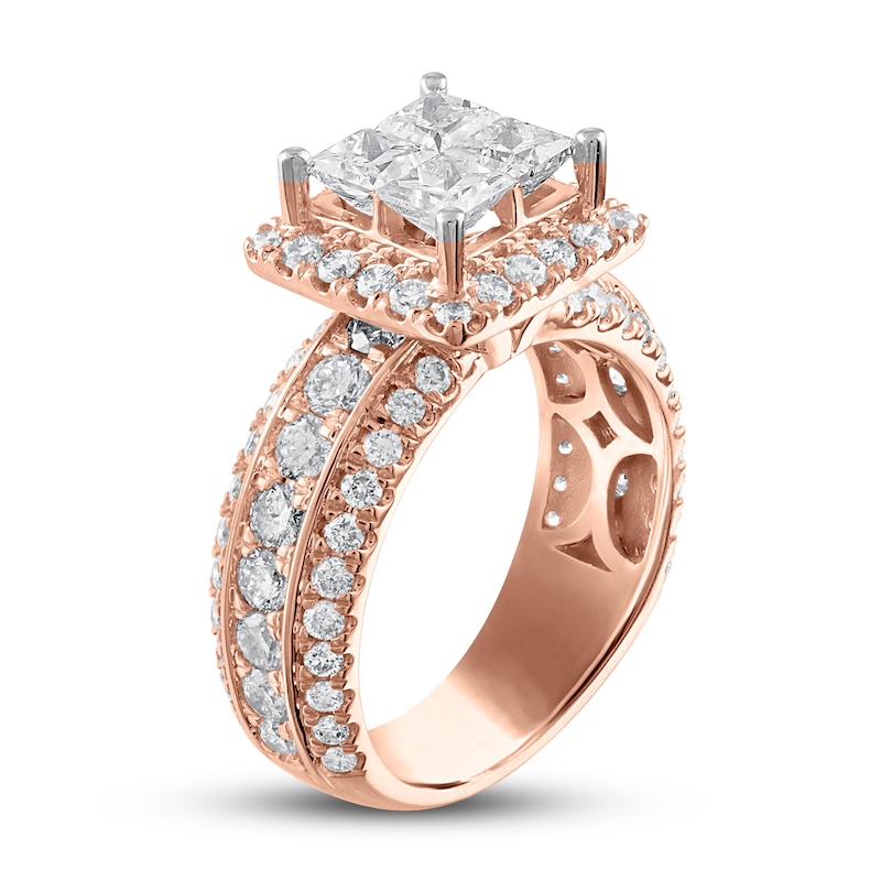 Multi-Diamond Engagement Ring 3 ct tw Princess & Round Rose Gold Plated