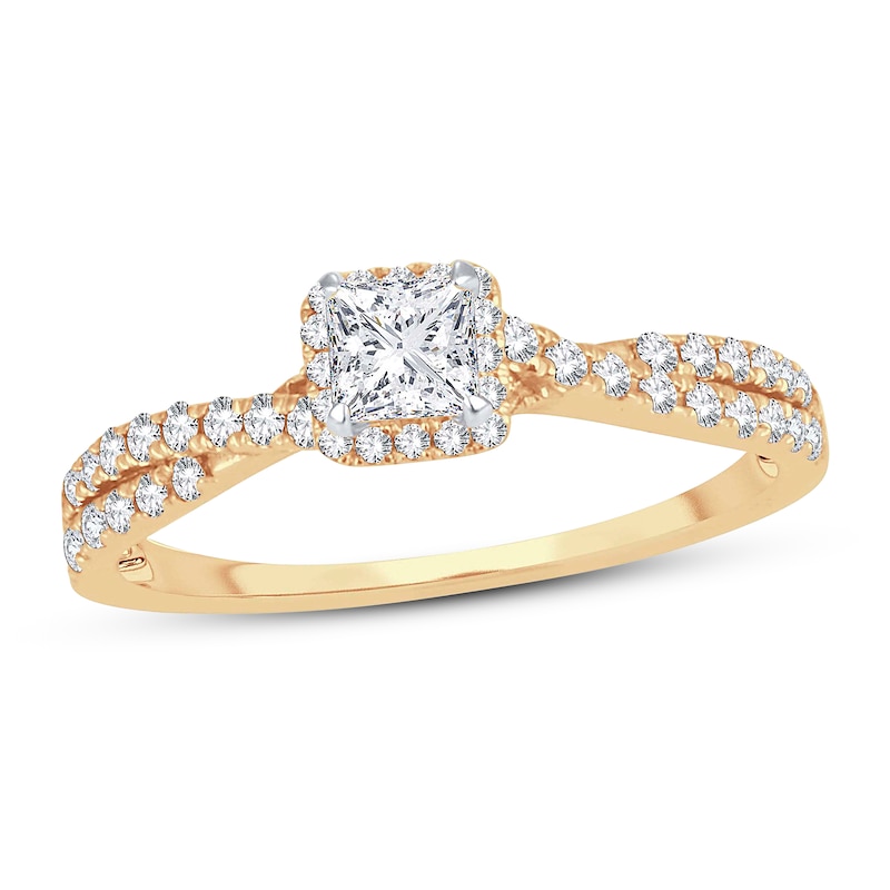 Diamond Engagement Ring 3/4 ct tw Princess & Round Yellow Gold Plated