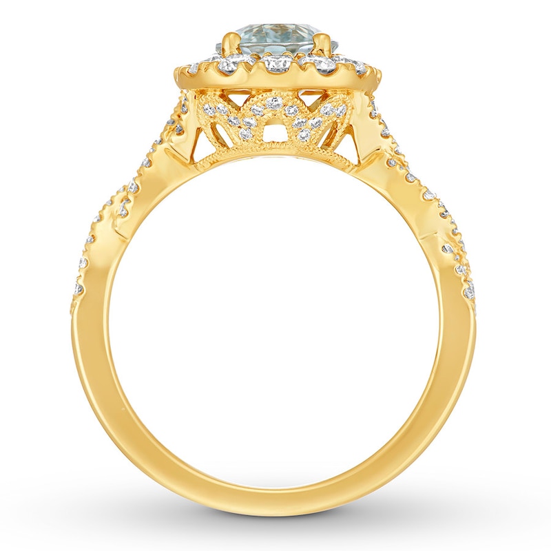 Neil Lane Aquamarine Engagement Ring 3/4 cttw Diamonds Yellow Gold Plated