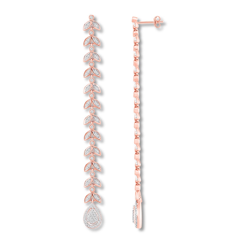 Diamond Drop Earrings 3/8 ct tw Round-cut Rose Gold Plated