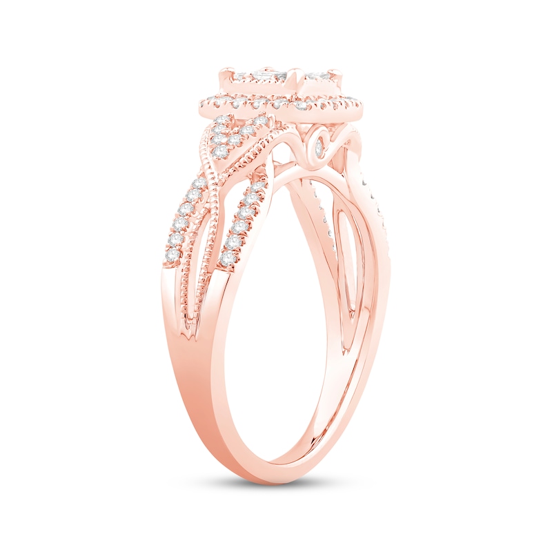 Diamond Engagement Ring 1/2 ct tw Princess & Round-cut Rose Gold Plated