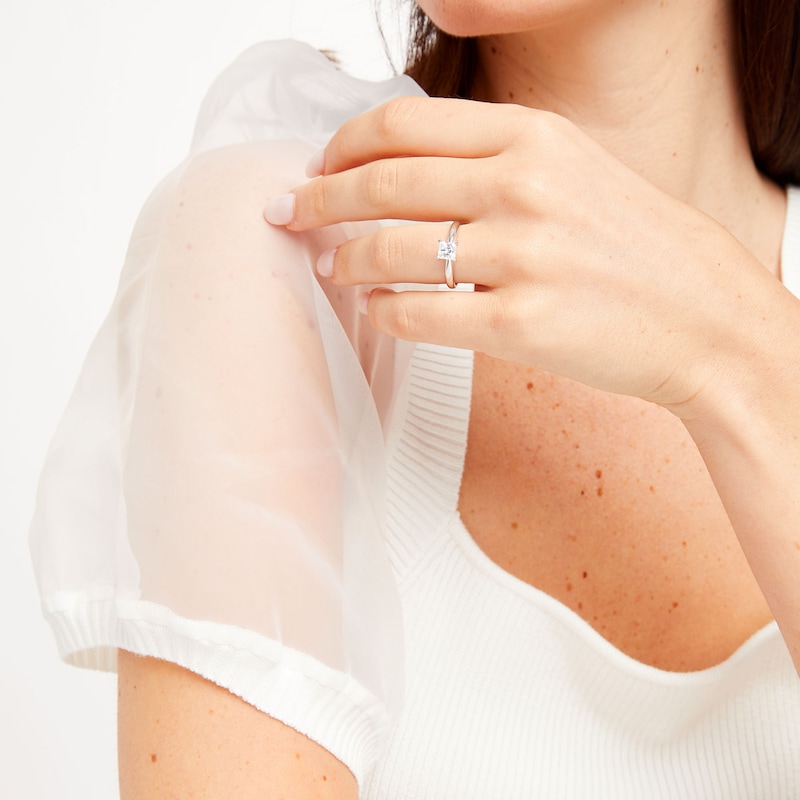 Diamond Solitaire Ring 3/4 Carat Princess-Cut White Gold Plated