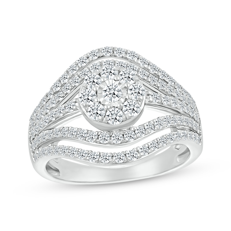 Diamond Double Contour Ring 1 ct tw White Gold Plated