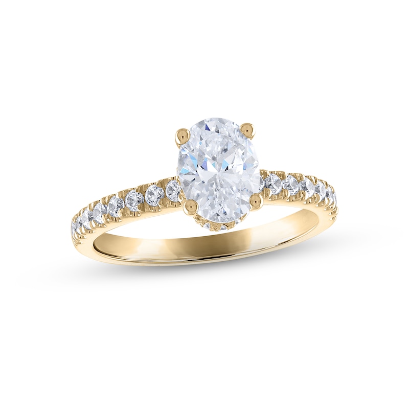 Diamond Engagement Ring 1-1/3 ct tw Oval & Round-cut Yellow Gold Plated