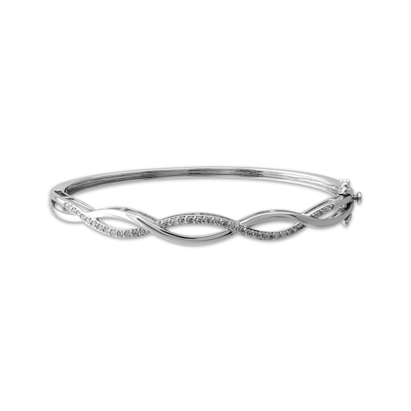 Diamond Open Twist Bangle Bracelet 1/2 ct tw White Gold Plated