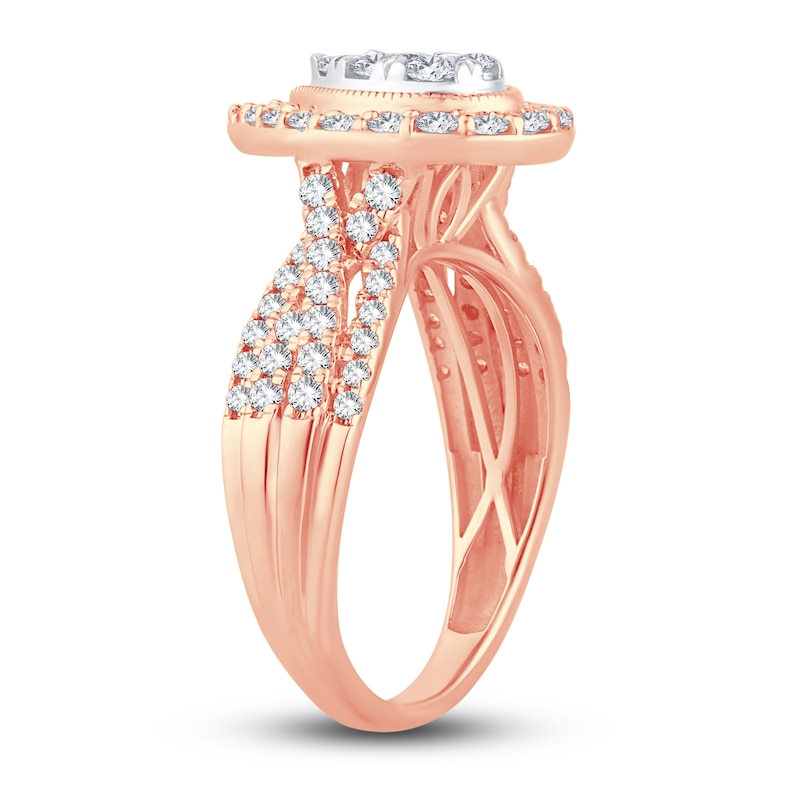 Multi-Diamond Engagement Ring 1 ct tw Round-cut Rose Gold Plated