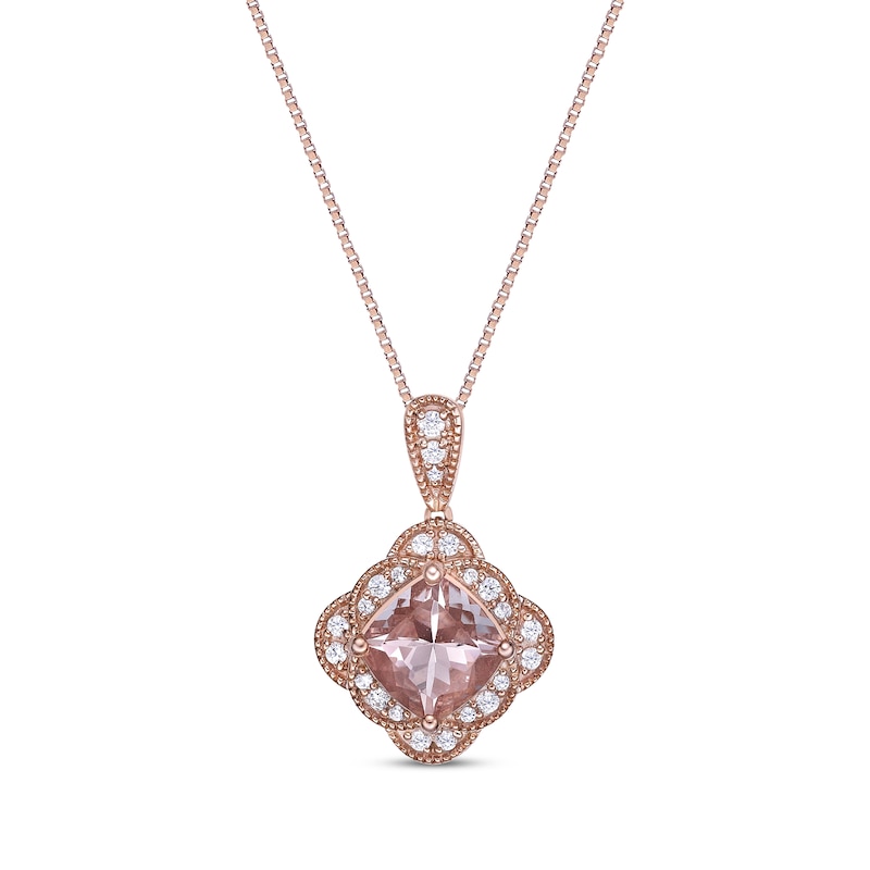 Cushion-Cut Morganite & Diamond Necklace 1/6 ct tw Rose Gold Plated 18"