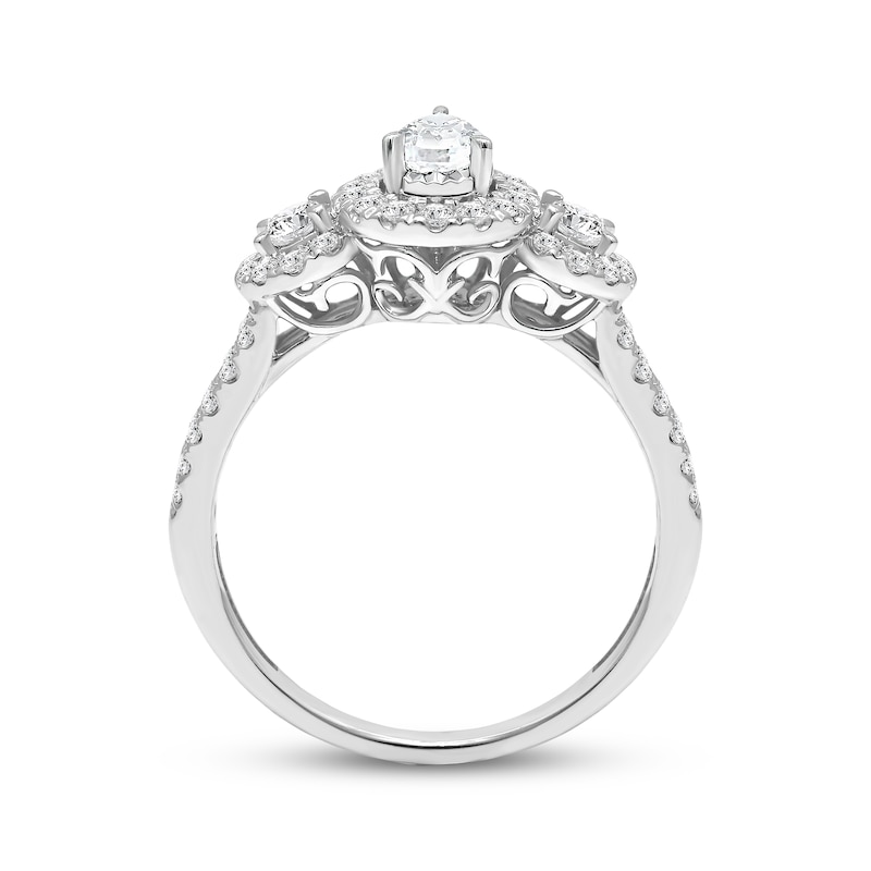 Pear-Shaped & Round-Cut Diamond Three-Stone Engagement Ring 1 ct tw White Gold Plated
