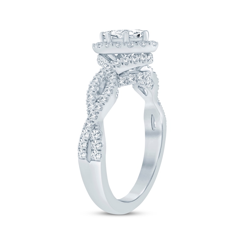 Diamond Halo Engagement Ring 3/4 ct tw Marquise & Round-cut White Gold Plated