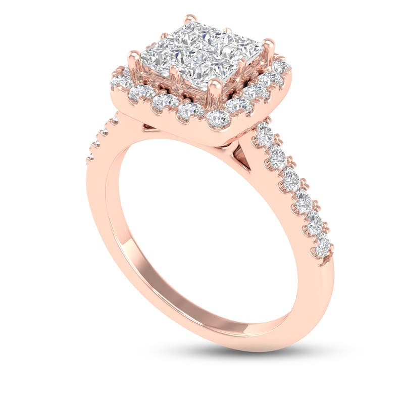 Diamond Engagement Ring 1 ct tw Princess & Round Rose Gold Plated