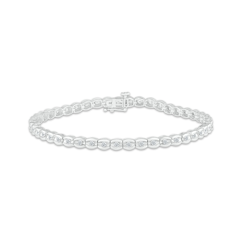 Diamond Scalloped Tennis Bracelet 1 ct tw White Gold Plated 7.25"