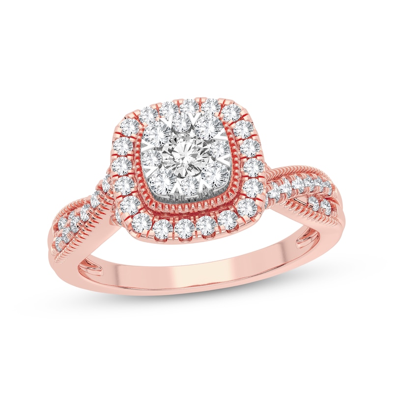 Multi-Diamond Cushion Twist Engagement Ring 3/8 ct tw Round-cut Rose Gold Plated