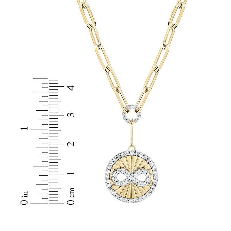 Round-Cut Diamond Infinity Disc Paperclip Chain Y-Drop Necklace 3/4 ct tw Yellow Gold Plated 18”
