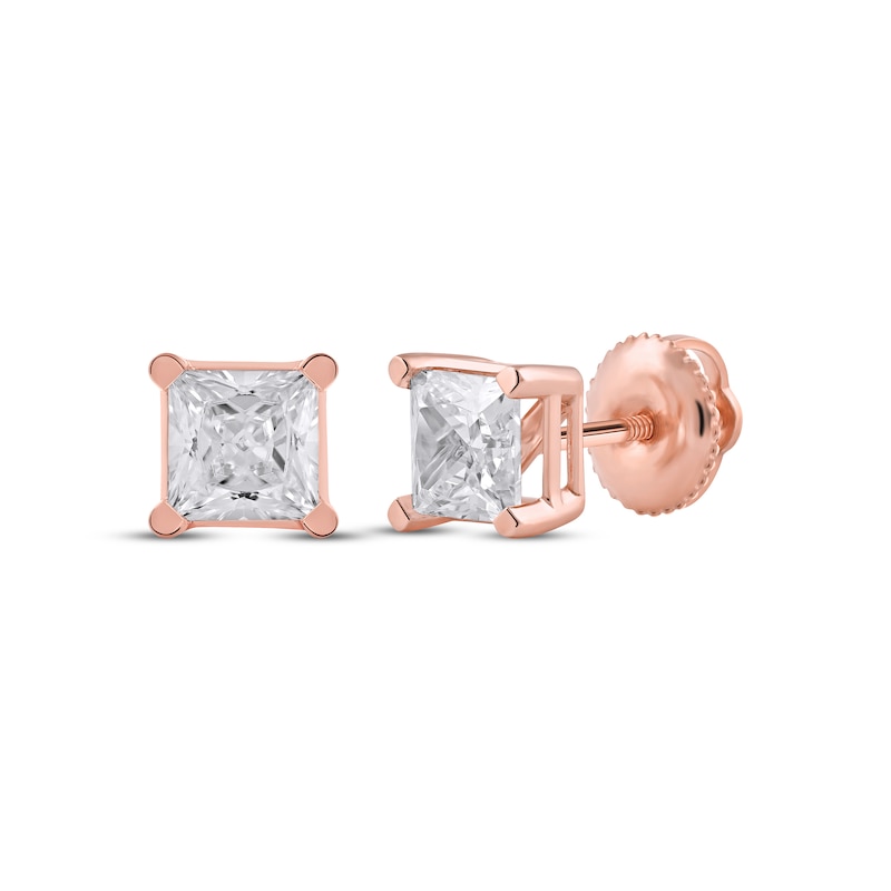Lab-Created Diamonds by Princess-Cut Solitaire Stud Earrings 1-1/2 ct tw Rose Gold Plated