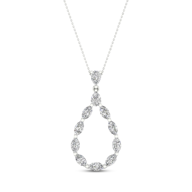 Diamond Teardrop Necklace 1-1/2 ct tw Pear & Marquise-cut White Gold Plated 18"