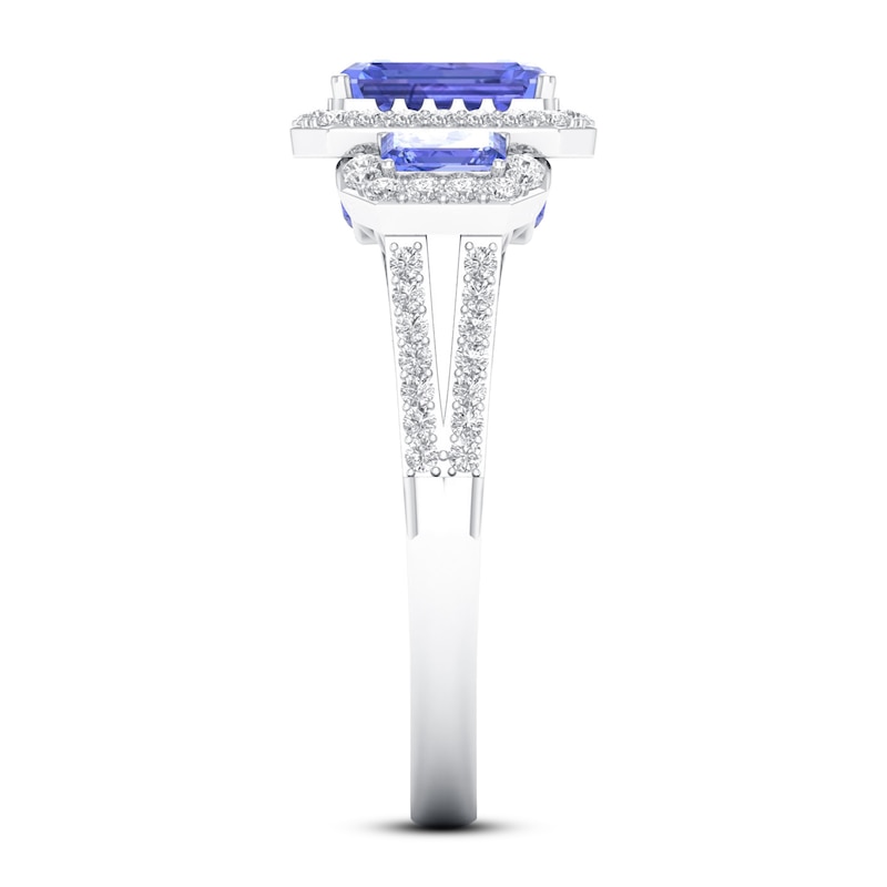 Tanzanite & Diamond Engagement Ring 1/3 ct tw Emerald/Round-cut White Gold Plated
