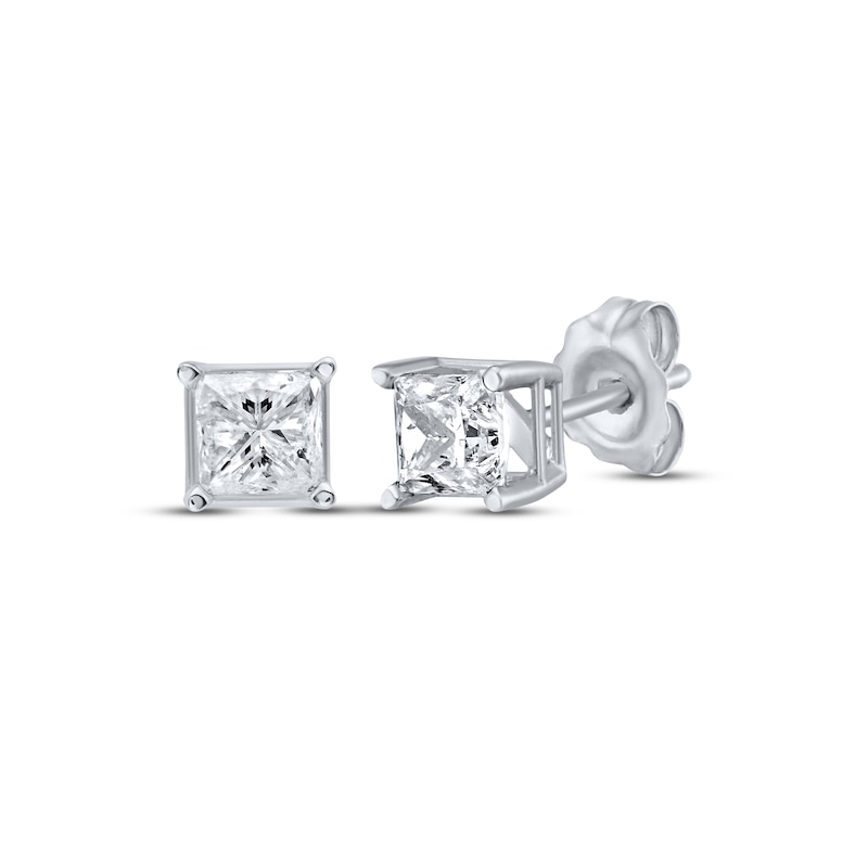 Diamond Solitaire Stud Earrings 5/8 ct tw Princess-Cut White Gold Plated