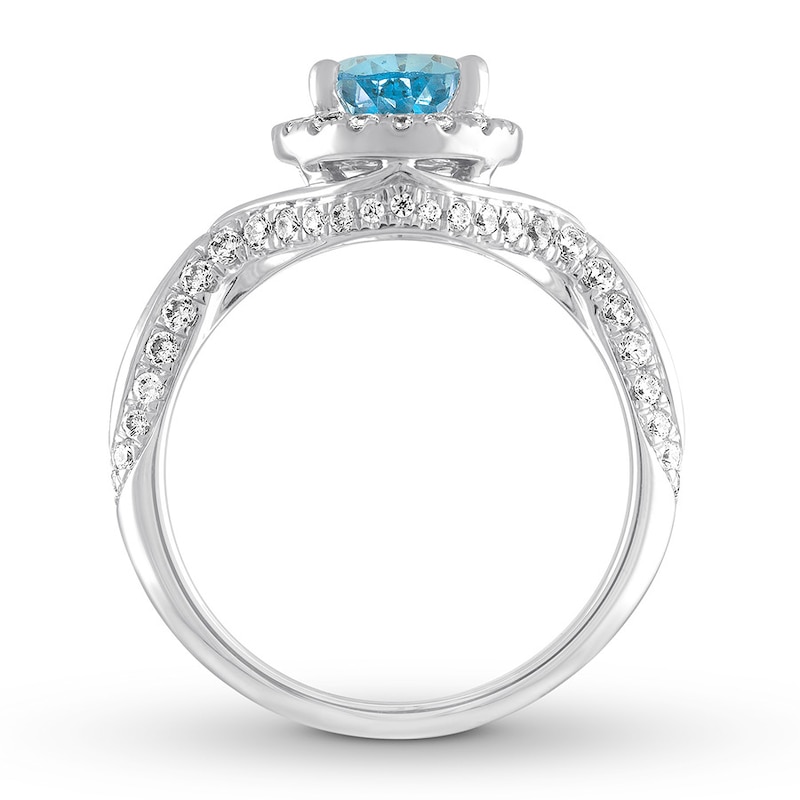 Aquamarine Engagement Ring 5/8 ct tw Diamonds White Gold Plated