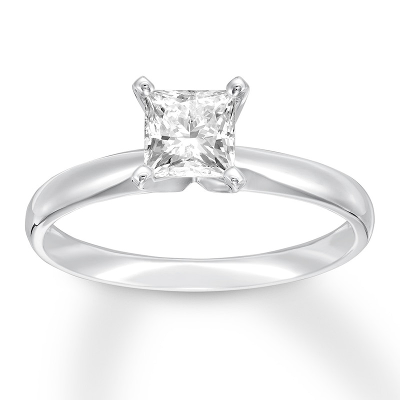 Certified Diamond Solitaire 3/4 ct Princess-cut White Gold Plated